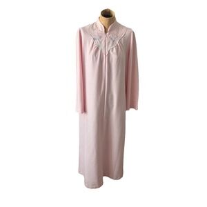 Vtg Shadowline Pink Poly Fleece Zip Front Robe Housecoat‎ Lounge Gown Medium Euc